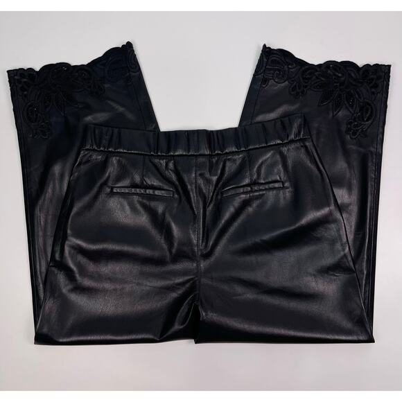 Chico’s Black Faux Leather Lace Hem Cropped Trousers Pants Size 10 Petite - Picture 2 of 13